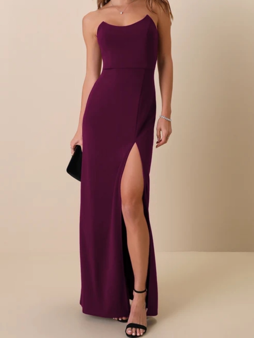 Sensational Beauty Plum Purple Strapless Maxi Dress